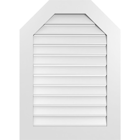Ekena Millwork Octagonal Top Surface Mount PVC Gable Vent: Functional, w/ 3-1/2"W x 1"P Standard Frame, 26"W x 36"H GVPOT26X3601SF